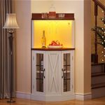 DWVO Corner Bar Cabinet with Glass Door & LED Lights, 53" Farmhouse Wine Storage Cabinet with Glass Holder, 4-Tiers Liquor Cabinet Bar for Home Kitchen, Dining Room, Living Room, White