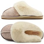 KuaiLu Womens Fluff Plush Slippers Ladies Cosy Memory Foam Warm Winter Mule Slippers Slip on Comfy Arch Support House Shoes with Non-Slip Indoor Outdoor Hard Sole Beige Size 6