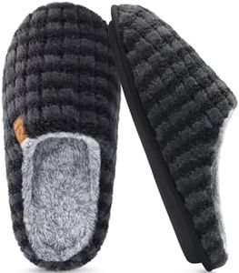 COFACE Womens Mens Black Flano Plaid Cozy Memory Foam scuff Slippers Slip On Warm House Shoes Indoor/Outdoor With Best Arch Support