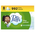 Puffs Plus Lotion Facial Tissues, 8 Family Boxes, 124 Facial Tissues per Box, Allergies and Colds