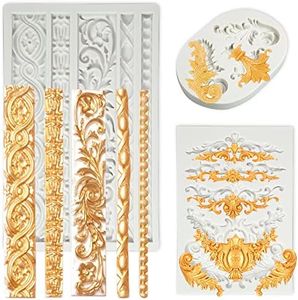 3 Packs Baroque Silicone Molds Scroll Baroque Clay Fondant Border Mold Wedding Birthday Cake Decoration