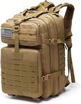 Tactical Military Backpack, Bug Out Bag 45L Large Capacity, 3 Day Assault Army Rucksack no USA Flag Patch (Khaki)