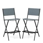 COSTWAY Folding Garden Chairs Set of 2, Metal Frame Dining Bar Stools Set with Backrest and Footrest, All-Weather Texteline Patio Bistro Camping Seats for Deck Yard Lawn Poolside (Blue)