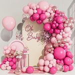 138pcs Pink Balloon Arch Garland Kit,Hot Pink White Metallic Rose Gold Confetti Balloons for Birthday Baby Shower Princess Theme Wedding Valentine's Party Decorations