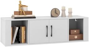 Giantex Wall Mounted Storage Cabinet 2 Cube Floating Media Hanging Desk W/2 Doors and 2 Open Shelves, Home Office Furniture for Kitchen, Bathroom, Living Room Floating Console Hutch (White)