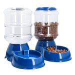 Navaris Automatic Pet Feeder Dispenser Set - 3.8L Outdoor Pet Food and Water Dispensers Bottles for Dog, Cat, Puppy, Kitten - Set of 2 - Dark Blue