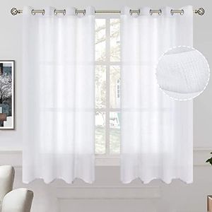 BGment Linen Look Semi Sheer White Curtains for Bedroom, 63 Inch Grommet Light Filtering Casual Textured Privacy Curtains for Living Room, 2 Panels, 52 x 63 Inch