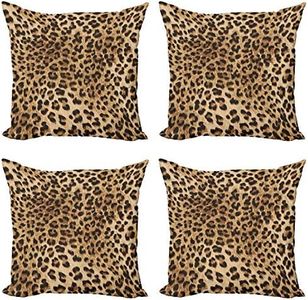 ABAKUHAUS Estampado de Leopardo Set de 4 Fundas para Cojín, La Piel del Animal Salvaje, Estampado Digital en Ambos Lados y Cremallera, 60 cm x 60 cm, Brown pálido Negro