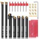 Lathe Turning Tool Set, 8mm Shank Metal Lathe 7Pcs Lathe Tools for Grooving, Threading, and Semi-Finishing - Includes 2 Box Carbide Inserts (8mm)