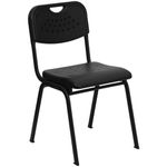 Flash Furniture HERCULES Series 880 Lb. Capacity Black Plastic Stack Chair with Black Powder Coated Frame