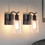 HOXIYA 2 Pack Matte Black Bathroom Vanity Light, Farmhouse Industrial Modern Wall Sconce Lighting Fixtures with Clear Glass Shade for Hallway Entryway Bathroom Bedroom Living Room, E27 Socket