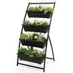 COSTWAY 124cm/163cm Raised Garden Bed, 4-Tier Vertical Garden Planter with 4 Container Boxes & Drainage Holes, Indoor Outdoor Elevated Flower Herb Growing Box for Patio Yard Balcony (76 x 78 x 163cm)