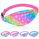 AuSletie Fanny Pack for Kids Girls Fashion Waist Pack with Adjustable Belt, Kids Unicorn Fanny Pack Crossbody with 2 Pouches, Kids Belt Bag for Travel Running Camping Trip Sport