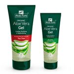 Aloe Pura Organic Aloe Vera Gel with Tea Tree 200ml & Aloe Vera Gel 100ml, Natural, Vegan, Cruelty Free, Paraben & SLS Free, Cooling, Soothing, 100 ml