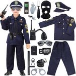 Skirfy 16PCS Police Officer Costume for Boys,Police Costume for Kids,16PCS Kids Cop Costume with Police Uniform,Police Toys,Kids Halloween Costume Role Play Kit(Size M)