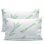 2 Pack Queen Size Rayon Derived from Bamboo Pillow, Cooling Shredded Memory Foam Bed Pillows Sets for Back, Stomach, Side Sleepers, Adjustable to Soft / Firm, Washable Cover, Queen (Pack of 2)