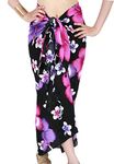 CHAINUPON Womens Beach Pareos Sarong Sheer Long Swimsuit Cover Ups Bikini Wrap Skirt (Black Purple Flower)