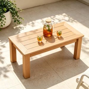 Psilvam 47.2" Poly Lumber Outdoor Coffee Table for Patio Rectangle, Teak