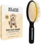 We Love Doodles Long Cotton Dog Ear Swabs and Pin Brush for Dogs Bundle - Double Sided Qtips for Dogs and Detangler Pin Brush Kit - Wood Buds for Pet Ears - Brush for Removing Loose Fur - Made in USA