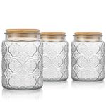 Danmu Art Tea Coffee Sugar Canisters Sets Glass Jars with Lids Set of 3 Glass Airtight Storage Jars with Bamboo Lids (Begonia, 700ml)