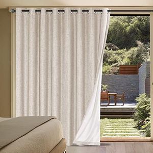 H.VERSAILTEX Linen Blackout Curtain Durable Thick Textured Linen Look 100% Blackout Patio Door Curtain Anti Rust Grommet Extra Wide Sliding Door Curtain Panel, W100 x L84 inch - Natural