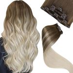 LaaVoo Human Hair Clip in Extensions Light Brown to Blonde Clip in Hair Extensions Real Human Hair Blonde Ombre Hair Extensions Clip ins Double Weft 14 Inch 5pcs/80g