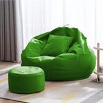 INSTER Combo of Bean Bag Cover with Footrest and Cushion Only (Without Filling) Faux Leather Bean Bag Chair Couch Cover Seat Lazy Sofa (4XL, Green)