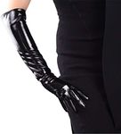 DooWay Black Long Patent Leather Gloves Shiny PU Queen Wet Look Lined Sexy Cosplay Costume Formal Ball Women Accessory