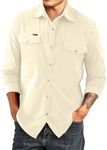 JMIERR Men's Corduroy Shirts - Casual Western Long Sleeve Button Down Shirts Lightweight Shacket Big and Tall Fall Textured Jacket with 2 Flap Pocket, US 43(L), A Apricot