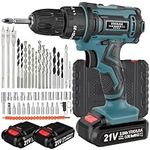 VOERJIA 21V Cordless Drill, Power Drill Cordless, Cordless Drill with 2 Batteries 2000mAh, 45Nm Max Hammer Drill, 25+3 Torque Electric Drills, 3/8" Chuck, 2 Spees LED Combi Drills, 46Pc DIY Drill Set