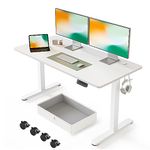 FEZIBO 55 x 24 Inches Standing Desk with Drawer, Adjustable Height Electric Stand up Desk, Sit Stand Home Office Desk, Ergonomic Workstation White Steel Frame/White Tabletop