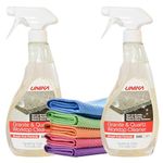 Granite and Quartz Worktop Cleaner Bundle: 2 x 500ml Unika Quartz Daily Worktop Cleaner - Powerful Granite Cleaner for Daily Use, Streak-Free Shine, Gentle Formula with 5 x Microfiber Cloths