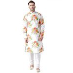 hangup Men's Poly Viscose Kurta Pyjama (16MWhite_Silk_KP_38_Multi-Coloured