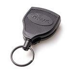 KEY-BAK SUPER48 HD 8oz. Locking Retractable Key Holder, 48" Retractable Cord, Black Polycarbonate Case, Steel Belt Clip, Oversized Split Ring - Made in the USA