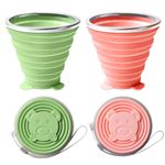 HASTHIP® 2 Pack Collapsible Cup For Travel Accessories Small Silicone Foldable Glass Cups With Lids Camping Accessories For Outdoor Reusable Expandable Drinking Cup Travel - Pink&Green ,180 Ml
