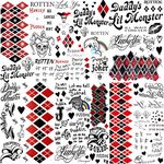 COKTAK 6 Sheets HQ Temporary Tattoos For Women Kids Men Halloween Makeup Kit Cosplay, Fake Face Joker Tattoos Stickers, Prison Prisoner Inmate Rapper Halloween Temporary Tattoos Rave Party Accessories