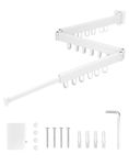 QWORK® Wall-Mounted Drying Rack 120cm, Tri-Fold Laundry Drying Racks, Retractable Clothes Hanger Rack, For Balcony, Kitchen, Bathroom, White