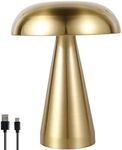 Mushroom Table Lamp Portable Cordless LED Desk Light USB Rechargeable Desk Lamp Touch Control Night Light with 3 Color Dimming Decorative Metal Gold Silver Bedside Lamp for Bedroom Living Room (Gold)