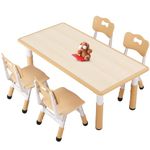 FUNLIO Kids Table and 4 Chairs Set for Ages 3-8, Height Adjustable Toddler Table and Chair Set, Easy to Wipe Arts & Crafts Table, for Classrooms/Daycares/Homes, CPC & CE Approved (5pcs Set) - Natural