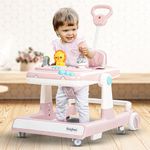 Baybee Zeni 3 IN 1 Baby Walker for Kids, Activity Kids Walker with Parental Push Handle & 3 Height Adjustable, Walker for Baby with Stopper & Musical Toy Bar, Walker Baby 6-18 Months Boys Girls (Pink)