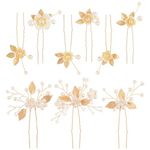 Lusofie 9 Pcs Gold Hair Pins Bridal Wedding Leaf Flower Hair Pins Pearl Hair Pins Gold Wedding Hair Accessories for Women Girls(Rose Gold)