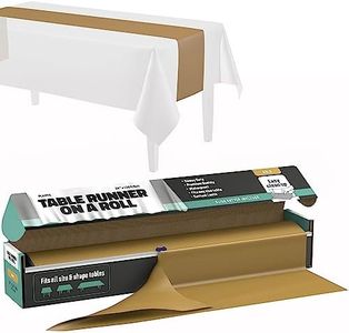 Gold Table Runner – 14" X 110' Premium Plastic Longtable Runners with Cutter Box - Cut to Size - Decorative Rectangle Table Runners - Smooth Table Cloth - Disposable Table Cloths. Parties, Weddings.