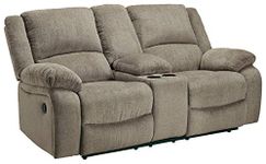 Signature Design by Ashley Draycoll Manual Double Reclining Loveseat with Center Console, Light Brown, Beige, 76" W x 37" D x 40" H