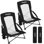 SunnyFeel Low Folding Camping Chair, Portable Beach Chairs, Mesh Back Lounger for Outdoor Lawn Beach Camp Picnic (Black, 2-Pack)