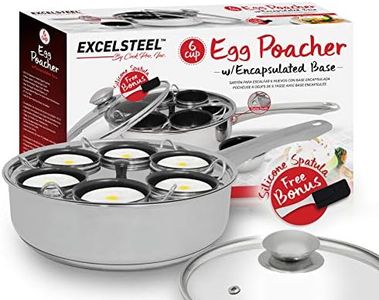 EXCELSTEEL Non Stick Easy Use Rust Resistant Home Kitchen Breakfast Brunch Induction Cooktop Egg Poacher, 6 Cup, Stainless Steel, Round