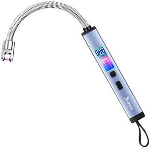 SUPRUS Electric Candle Lighter USB-C Rechargeable with Digital Battery Display Ambient Lighting Safety Switch 360° Flexible Neck Flameless Plasma Windproof for Candle BBQ Camping (Blue)