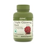 GNC Herbal Plus Triple Ginseng with Korean, American & Siberian Ginseng | 60 Capsules | Enhances Immunity | Boosts Strength & Stamina | Improves Alertness & Concentration | Formulated in USA