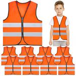 10 Pcs Kids Reflective Safety Vest High Visibility Children Neon Vest with Zipper Construction Traffic Vest with Reflective Strips for Kids Aged 3-10, Cycling, Running, Orange