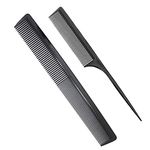 Professional Teasing Comb, Fine and Wide Tooth Hair Barber Comb, Black Carbon Fiber Cutting Comb, Styling Comb, Anti Static Heat Resistant Hairdressing Comb For All Hair Types