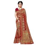 Yashika Women's Trendy Banarasi Kanjivaram Red Color Art Silk Saree with Blouse Material (MALIYA RED)